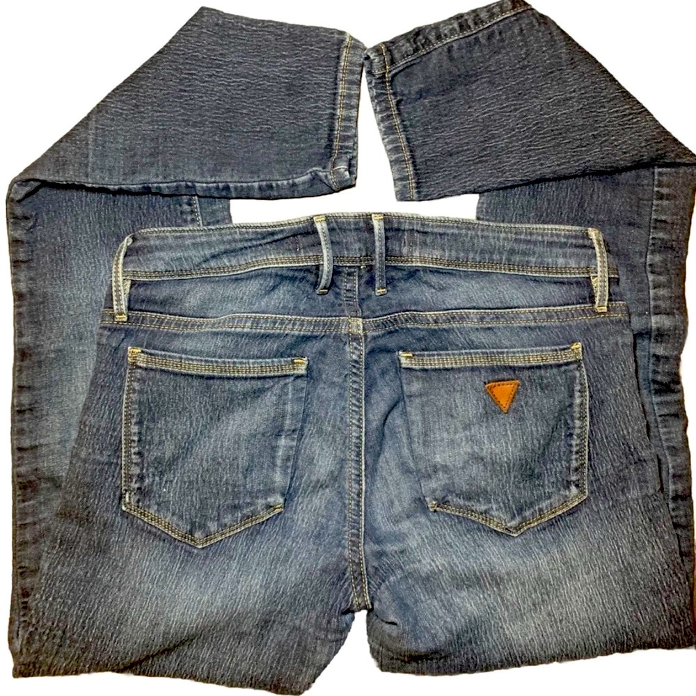 Women Dark Wash GUESS Los Angeles 1981 Slim Fit Tapered Ankle Blue Jeans Size 26